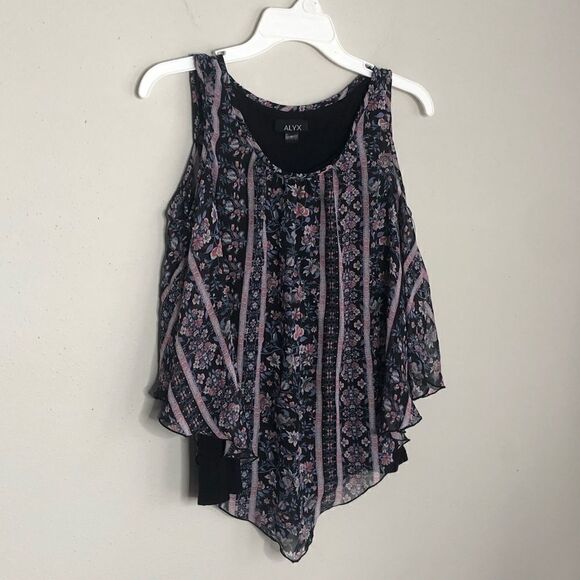 2/$20 Alyx Asymmetrical Dark Floral Tank Top Blouse - Picture 3 of 6